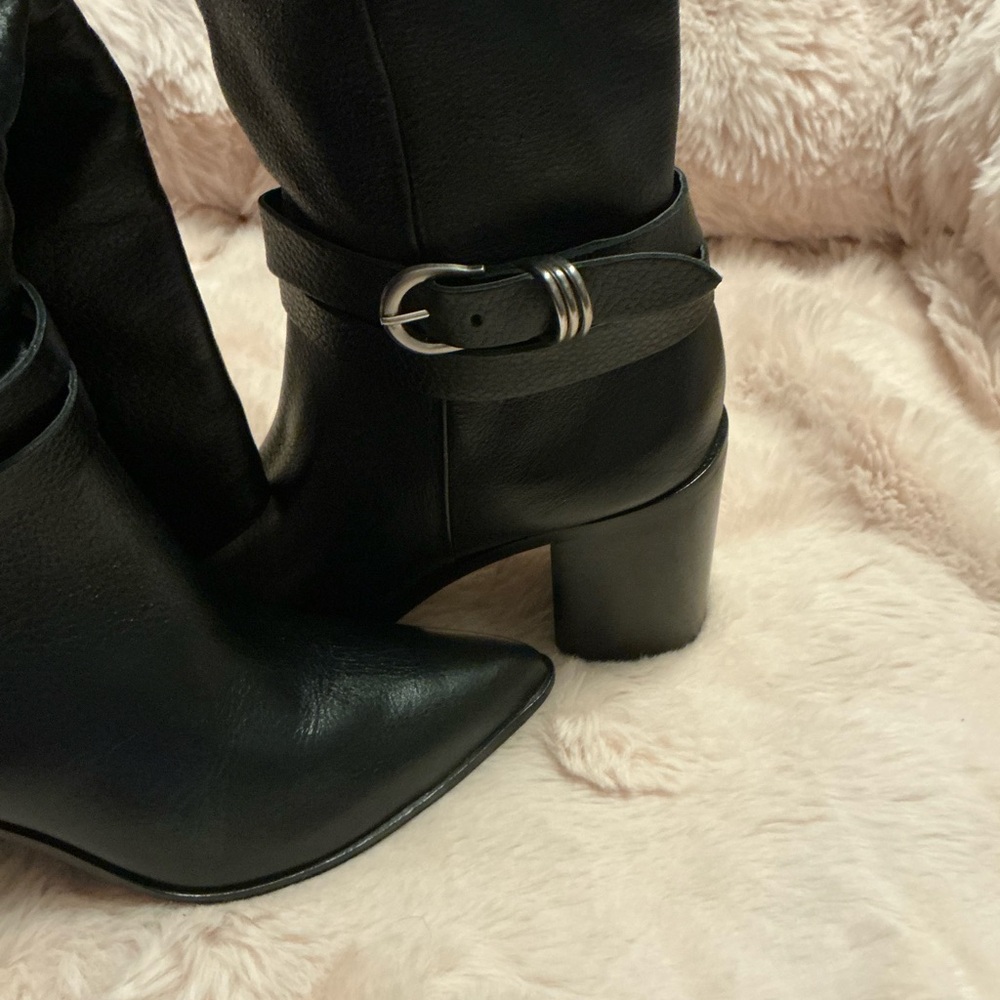 Dolce Vita Black Pointed-Toe Mid-Calf Heeled Boots with Strap SIZE 8-5 - Picture 13 of 16